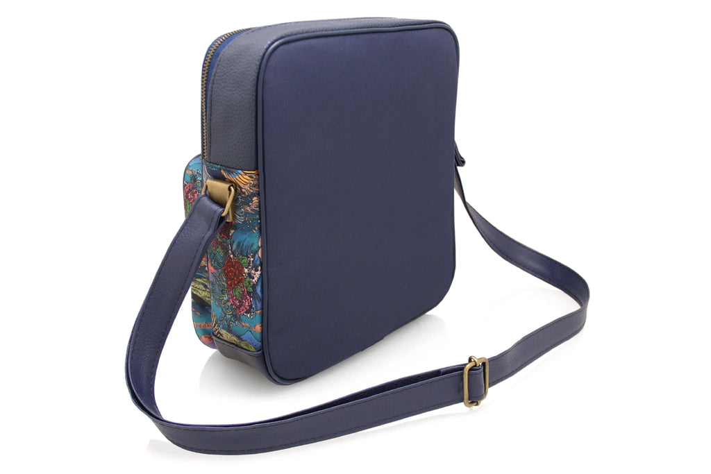 Puro Vegan Product Play Pacifico - Microfiber Backpack with Inner Pocket, Blue PU Front Pocket & Engraved Side Cutouts