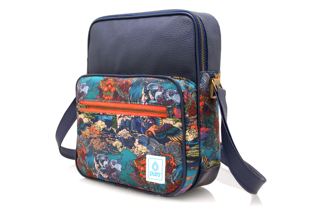 Puro Vegan Product Play Pacifico - Microfiber Backpack with Inner Pocket, Blue PU Front Pocket & Engraved Side Cutouts