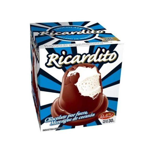 Ricard Ricardito Bombón de Merengue con Chocolate Milk Classic Meringue Cone with Milk Chocolate Coating Genuine from Uruguay, 30 g / 1.05 oz (box of 4)