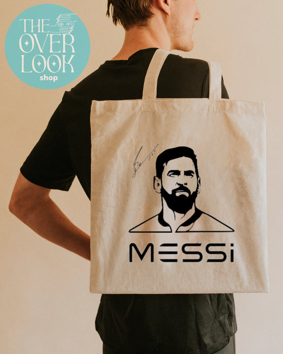 The Over Look | Messi Canvas Tote Bag with Silhouette and Signature - Stylish & Durable