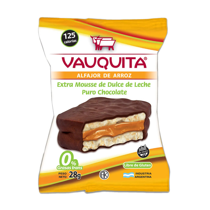 Vauquita Alfajor de Arroz Wholegrain Rice Milk Chocolate Alfajor with Dulce de Leche, 28 g / 0.98 oz (pack of 6)