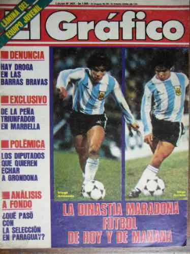 Magazine El Gráfico N° 3421 of 1985 The Maradona Dynasty Soccer Today & Tomorrow