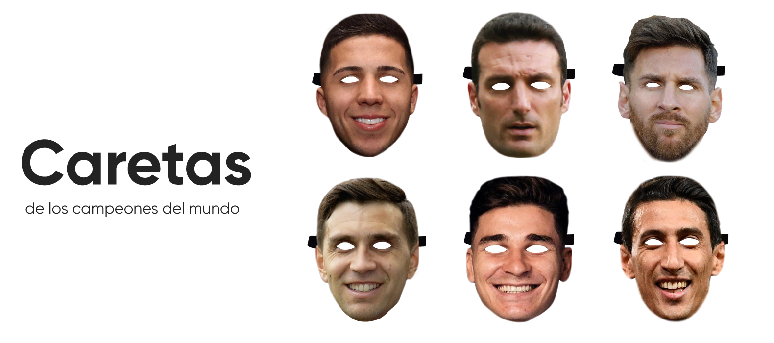 An image of six masks based on the faces of Argentina's national football team