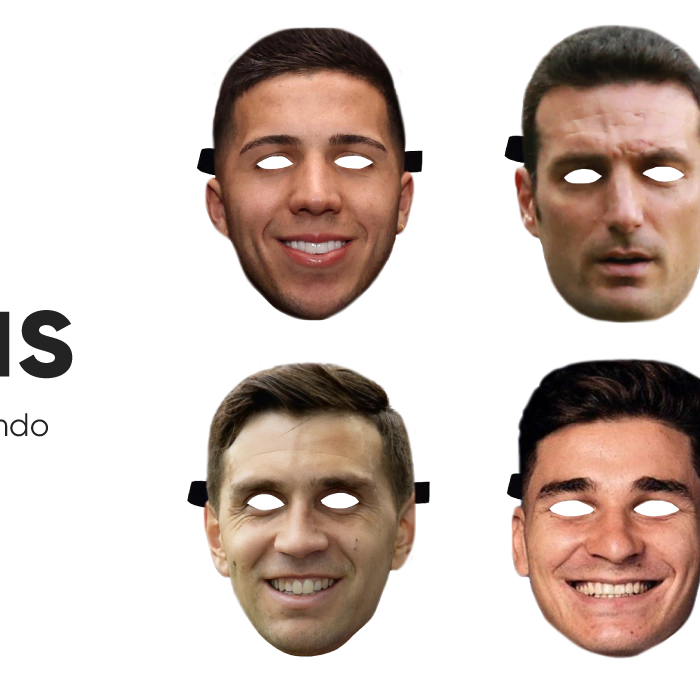 An image of six masks based on the faces of Argentina's national football team