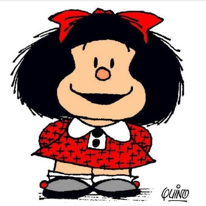 An image of Mafalda in a red dress