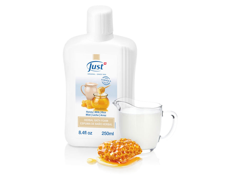 Just | Honey, Milk & Rice Bath Foam | New Formula - Protects and Softens | 250 ml - 8.4 fl oz