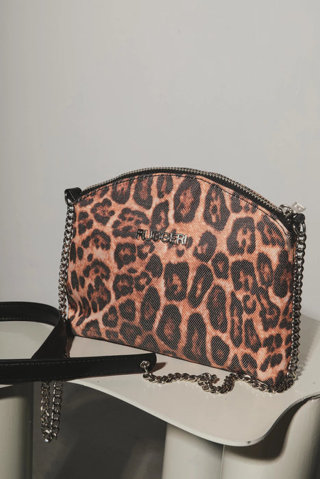 Ruggeri Bags | Animal Print Tunisia Crossbody with Nickel Chain Strap & Smooth Black Synthetic Shoulder