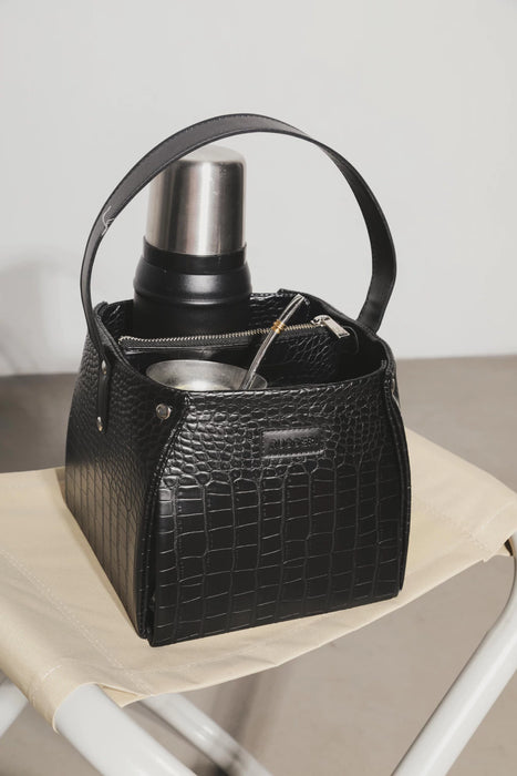 Ruggeri Bags | Matera Black Croc Synthetic Leather Matera with Pocket & Metal Closure