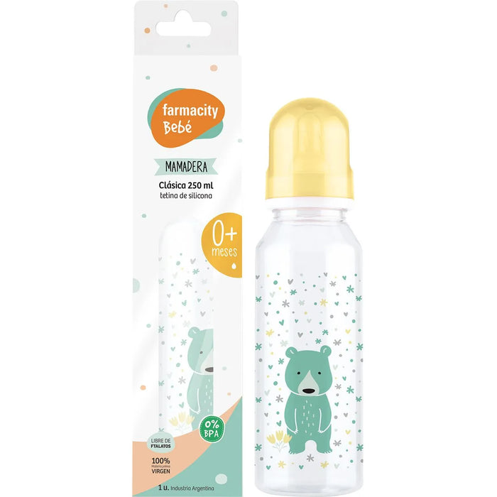 Farmacity Mamadera Baby Silicone Straight Bottle - 0+ Months, 250 ml, BPA-Free