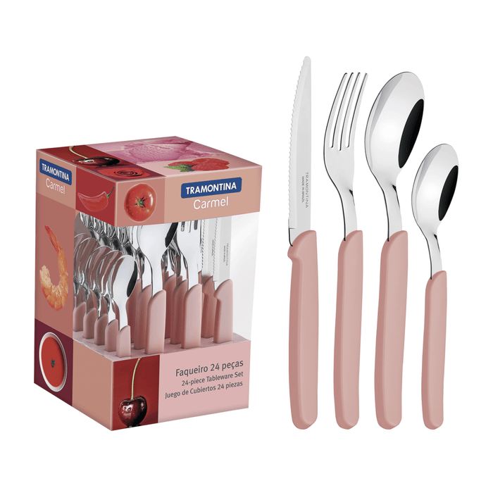 Tramontina Cubiertos 24-Piece Stainless Steel Cutlery Set with Natural Polypropylene Handles - Elegant Dining Essentials