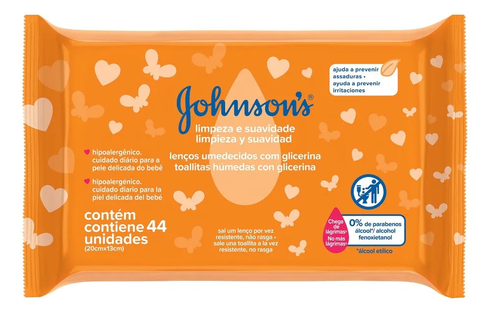 Johnson's Baby | Toallitas Húmedas Cleansing and Softness Wet Wipes - 44 Units | Gentle Clean, Soothing Care, Sensitive Skin