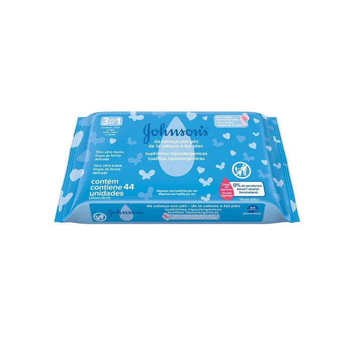 Johnson's Baby | Toallitas Húmedas Head-to-Toe Wet Wipes - 44 Units | Gentle Cleansing, All-in-One Care, Sensitive Skin