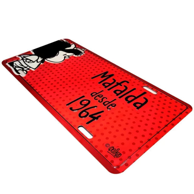 1964 Red & Black Aluminum Mafalda Plaque | 30cm x 15cm | Eye-Catching Decor