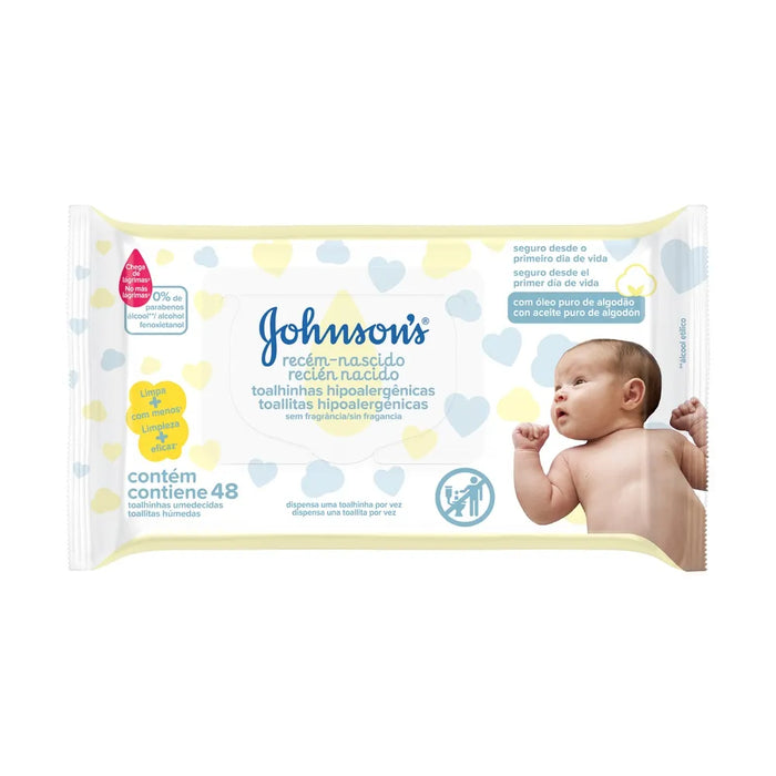Johnson's Baby | Toallitas Húmedas Unscented Newborn Wet Wipes - 48 Units | Gentle Cleansing, Sensitive Care, Fragrance-Free