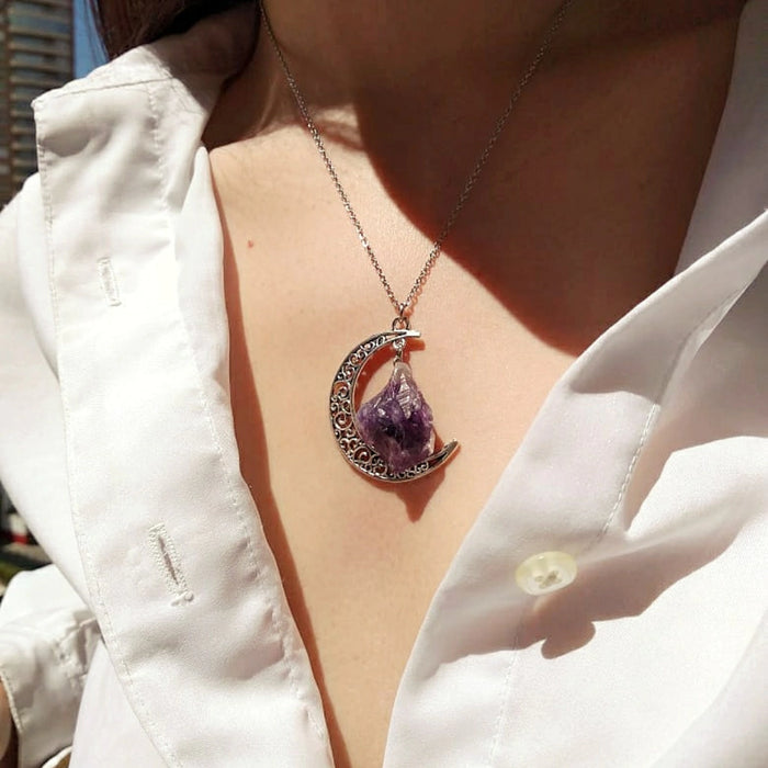 Lunar Amethyst Necklace - Elegant Celestial Accessories for a Touch of Cosmic Glam