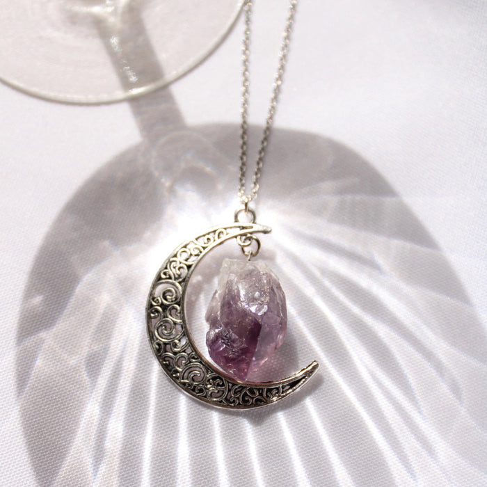 Lunar Amethyst Necklace - Elegant Celestial Accessories for a Touch of Cosmic Glam