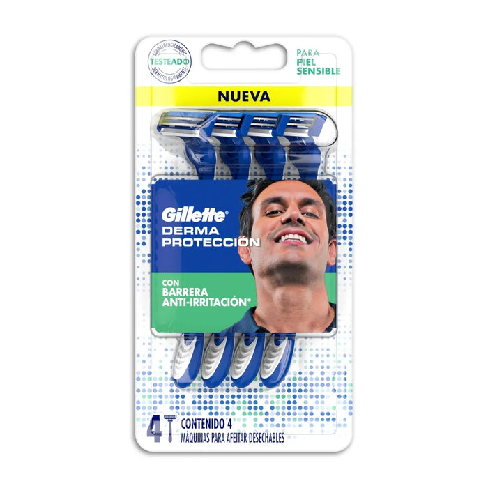 Gillette Derma Protection Razor Refills x 4 - Skin-Friendly Shaving Blades for a Smooth and Comfortable Grooming Experience