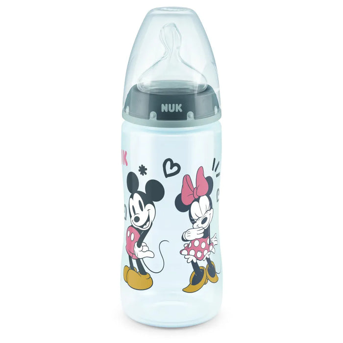 NUK Mamadera Mickey Mouse Grey Baby Bottle | 300 ml | Temperature Control, First Choice | BPA-Free