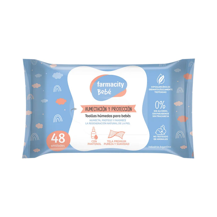 Farmacity | Toallitas Húmedas Baby Wipes - 48 Units | Hydration, Protection, Pantenol Formula | Gentle Care for Little Ones
