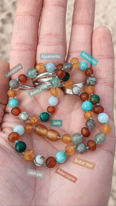 Univers Amber Necklace - Baltic Amber, Labradorite, Amazonite, Aventurine, Aquamarine, Jade & Peace Jade