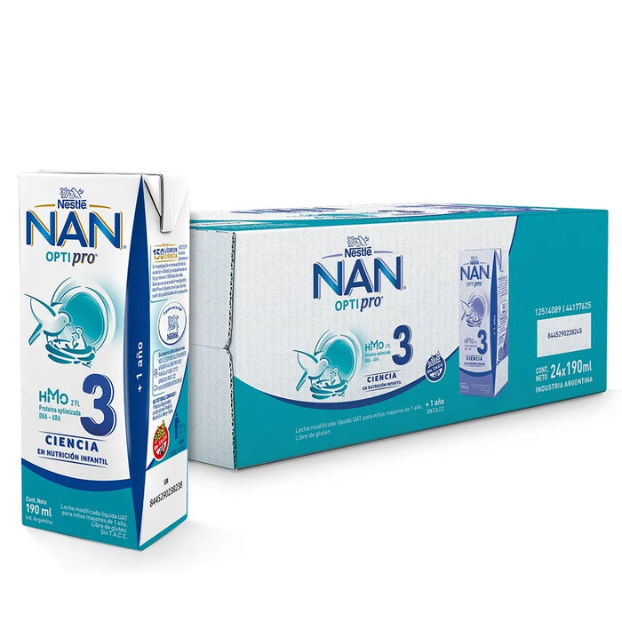 NAN | Leche Infantil Nutrient-Rich 3 Liquid Infant Milk - Complete Toddler Nutrition Formula (24 count)