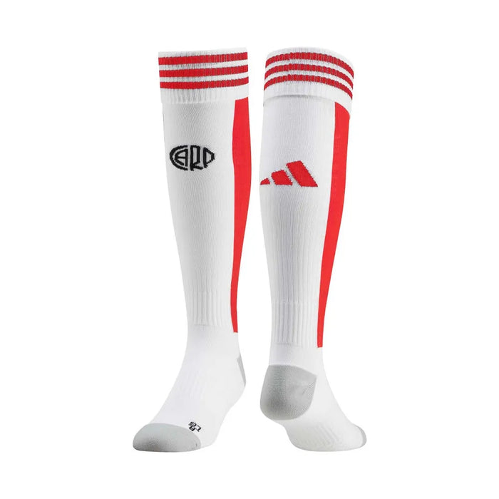 Adidas River Plate 23/24 Men's Official Socks – Knee-High, Lightweight Cushioning, Recycled Polyester Blend, White/Red