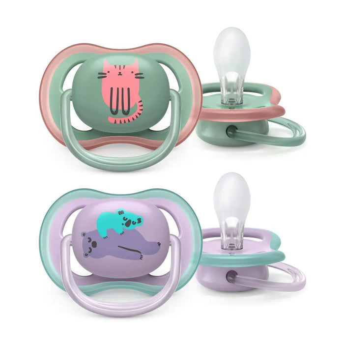 Avent | Chupete Ultra Air Pacifier Set - Cat & Koala Designs, 6-18 Months, 2-Pack for Happy Babies