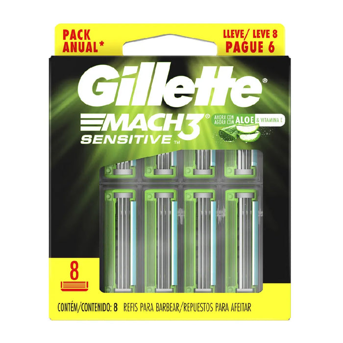 Gillette Mach 3 Sensitive Razor Blades - Pack of 8, Precision Shaving Refills