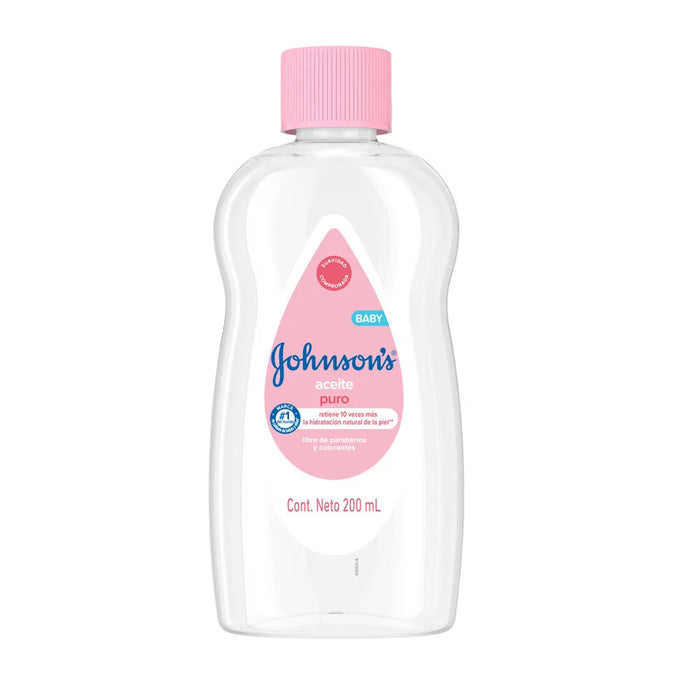 Johnson's Baby Pure Baby Oil 200ml - Esencial de higiene para el baño del bebé.