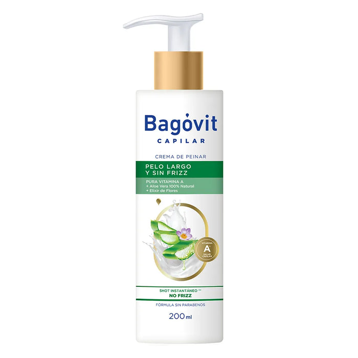 Bagóvit Crema para Peinar Long Hair Frizz-Free Hair Cream 200ml | Vitamin A & Aloe Vera for Shine and Vitality