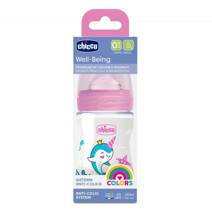 Chicco | Mamadera Well Being Girl Baby Bottle 150 ml - Gentle Feeding for Happy Moments