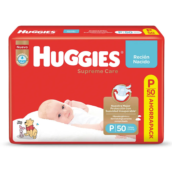 Huggies Pañales Supreme Care Mega Pack | Premium Diapers, Economy Bundle 50 count | 3.5 - 6 kg