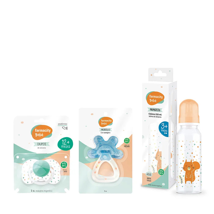 Farmacity Baby Bundle: Teether, Bottle, Pacifier Set - Complete Infant Care Kit