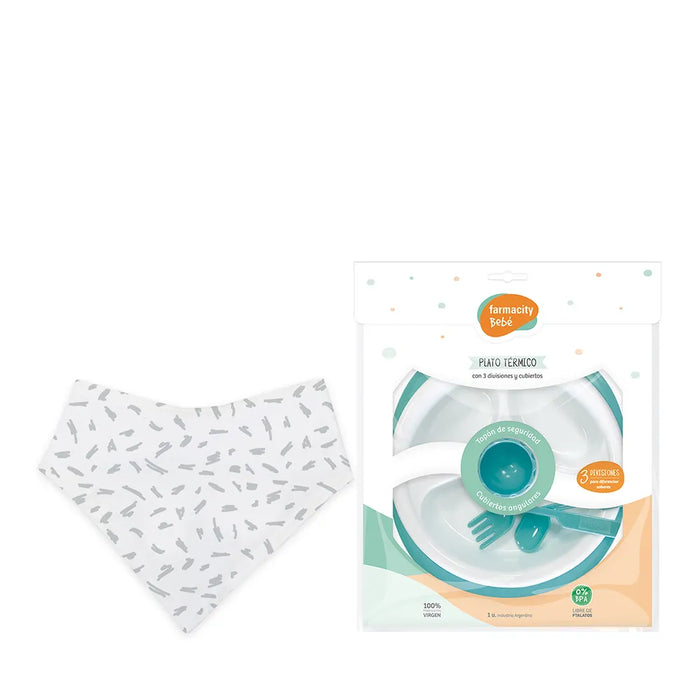 Farmacity Baby Thermal Plate & Bandana Bib Set - Mess-Free Feeding Essentials for Happy Meals