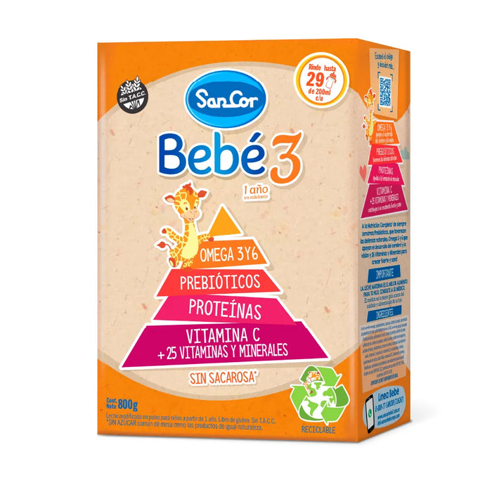Sancor | Stage 3 Bebé Infant Powder Milk - Original Flavor, 1-3 Years, 800 g Tin | Nutrient-Rich Formula