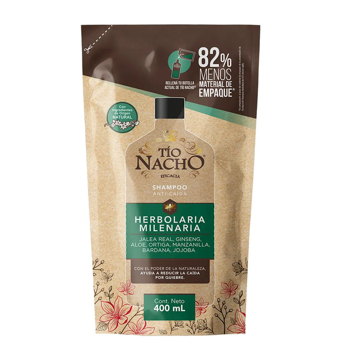 Tío Nacho Ancient Herbalism Shampoo Refillable Doypack 400 ml - Royal Jelly, Nettle & Natural Anti-Hair Fall Extracts