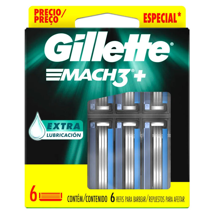 Gillette Mach3+ Razor Refills x 6  - Extra Lubrication for Smooth Precision Shaving