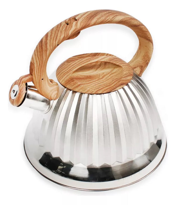 Pava Silvadora | 3-Liter Stainless Steel Whistling Kettle with Wooden Handle - Classic Elegance