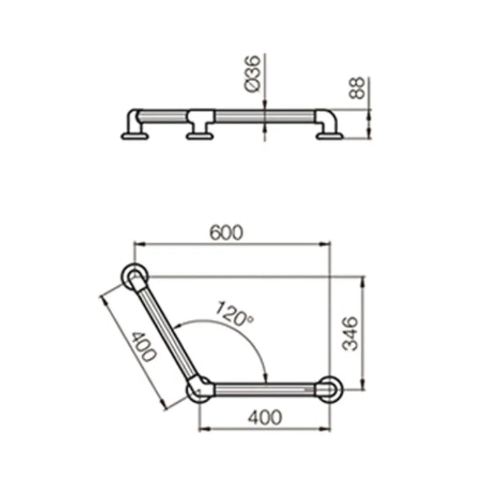 Ferrum | Angular PVC Fixed Bar - 40cm Space-Saving Solution | 60 cm x 30 cm