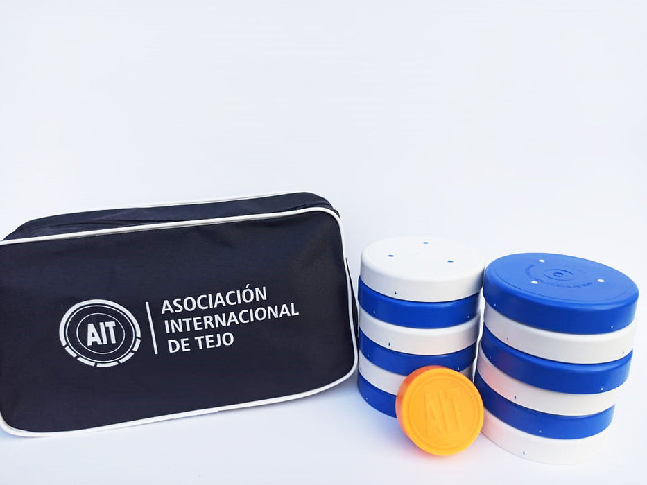 Set de Tejos Oficial AIT | Tejo Profesional avalado por la Asociación Intencional de Tejo - Edición Blanco y Azul
