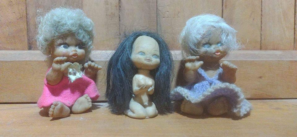 Adorable Mini Doll Set – 3 Rubber Dolls, 2 with White Hair and 1 with Long Black Hair