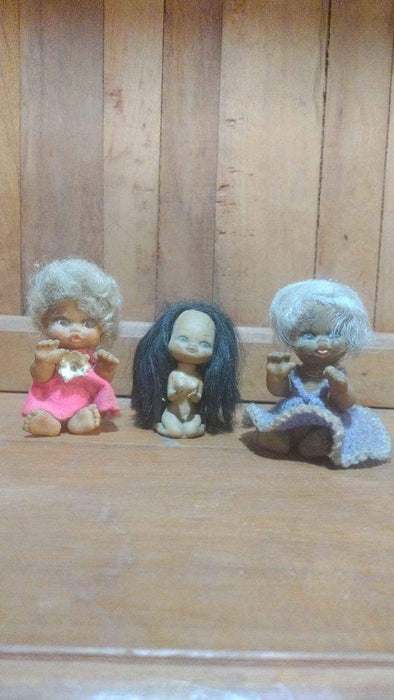 Adorable Mini Doll Set – 3 Rubber Dolls, 2 with White Hair and 1 with Long Black Hair