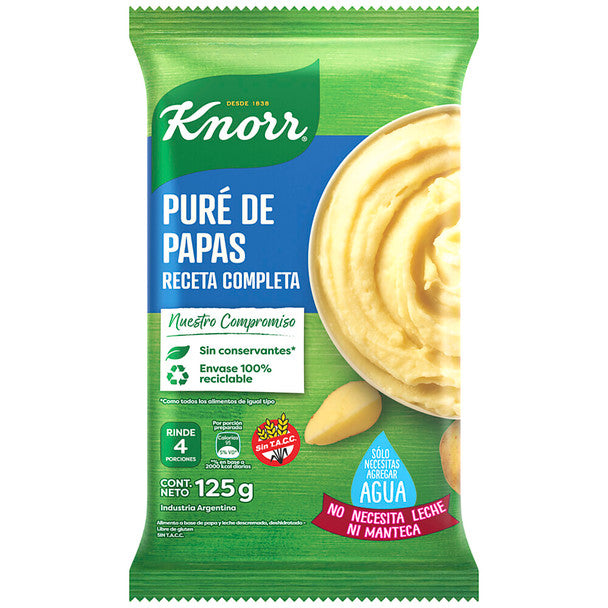 Knorr Puré de Papas Receta Completa Powder Ready To Make Mashed Potatoes Just Add Water - No Preservatives Added, 125 g / 4.4 oz for 4 servings