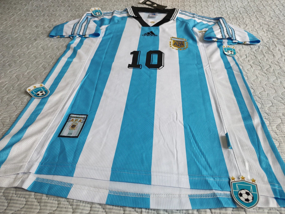 Adidas Argentina Retro 1998 World Cup Jersey - Ortega 10 or Batistuta 9 Edition