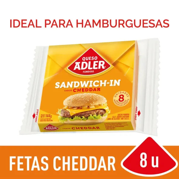 Queijo Adler Cheddar Ideal para Hambúrgueres, 8 unidades 144 g / 5,07 oz 