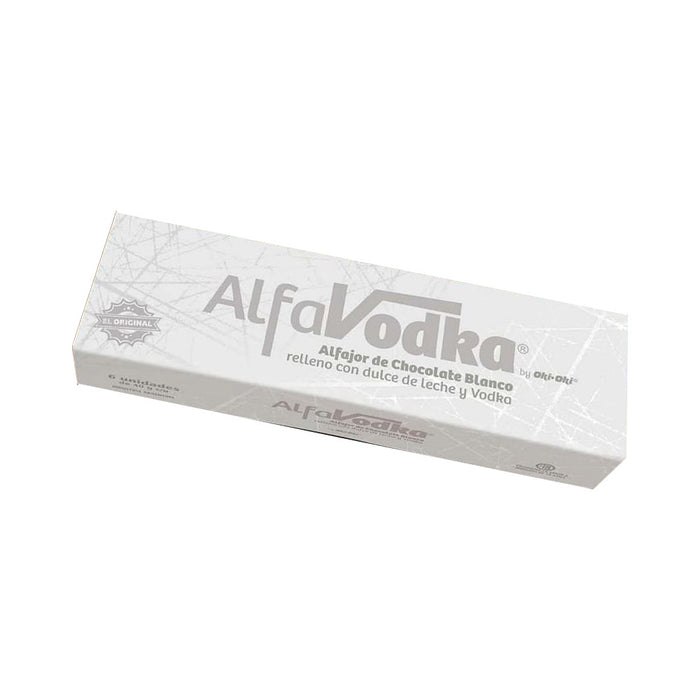 AlfaVodka Alfajor Blanco con Vodka White Chocolate Alfajor with Raspberry Vodka & Dulce de Leche Filling, 40 g / 1.41 oz (box of 6)