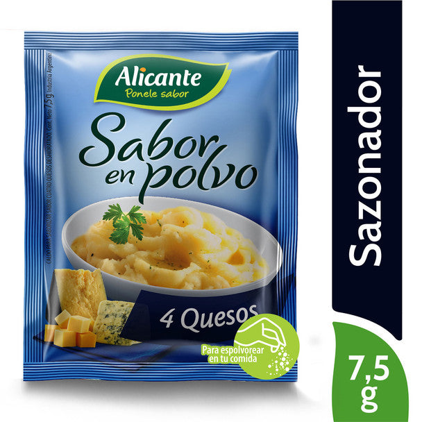 Alicante Sabor En Polvo Cuatro Quesos Four Cheese Flavored Powder Ready To Use Seasoning Broth, 7.5 g / 0.26 oz ea