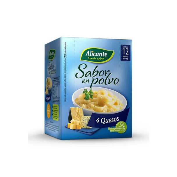 Alicante Sabor En Polvo Cuatro Quesos Four Cheese Flavored Powder Ready To Use Seasoning Broth, 7.5 g / 0.26 oz ea