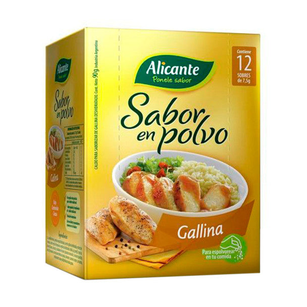 Alicante Sabor En Polvo Gallina Chicken Flavored Powder Ready To Use Seasoning Broth, 7.5 g / 0.26 oz ea
