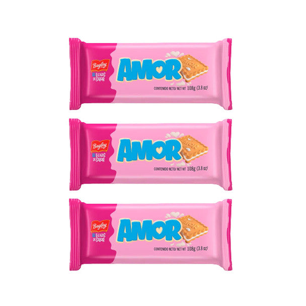 Amor Galletitas Dulces Sandwich Cookies with Almond Flavored Filling, 112 g / 3.9 oz (pack of 3)